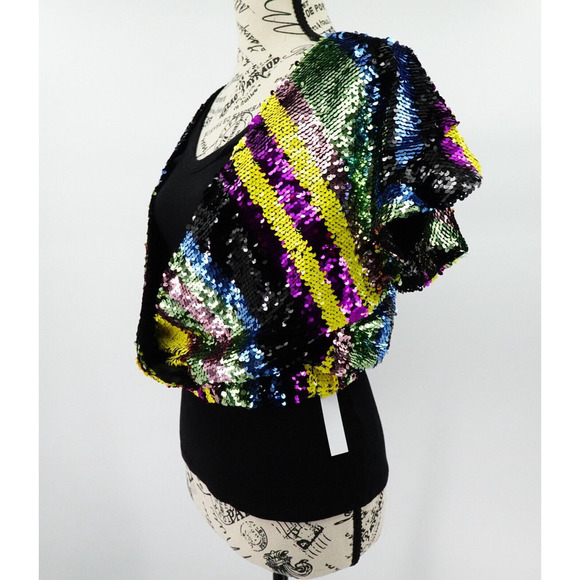 Rdalamal x Anthropologie Sequin Top Women XS Multicolor Crop Surplice Statement - Picture 8 of 16